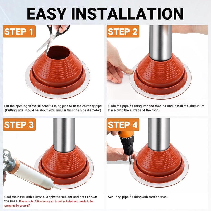 Aothotop #7 High Temp Silicone Metal Roof Pipe Flashing Boot - Roof Vent Boot for Pipe OD 6" to 11" - Roof Vent Cover for Stove Pipe, Chimney, HVAC Ducts & Plumbing Vents with Roofing Screws & Hex Socket - Image 4